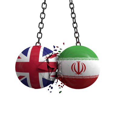 Birleşik Krallık ve İran bayrağı siyasi toplar birbirine çarpıyor