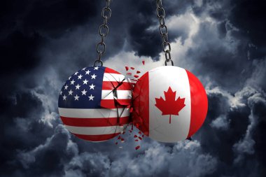 Usa ve Kanada arasındaki ilişki çatışması. Ticaret anlaşması konsepti