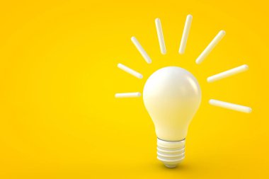 Sarı arka plana karşı beyaz ampul, parlak fikir