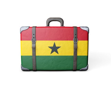 Eski bir deri bavulda Gana bayrağı. 3d Hazırlama