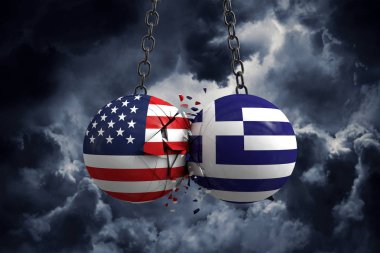 Usa ve Yunanistan arasındaki ilişki çatışması. Ticaret anlaşması konsepti