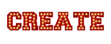 Beyaz üzerine izole edilmiş kırmızı renkli ampul harflerinden kelime oluştur. 3d Hazırlama