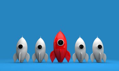 Roket uzay gemisi. Girişim konsepti. 3d Hazırlama