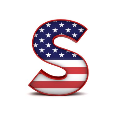 S harfi yıldızları ve çizgili Amerikan bayrağı yazı tipi. 3d Dağıt