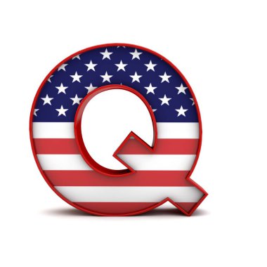 Q harfi yıldızları ve çizgili Amerikan bayrağı yazı tipi. 3d Hazırlama