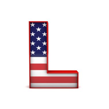 L harfi yıldızları ve çizgili Amerikan bayrağı yazı tipi. 3d Dağıt