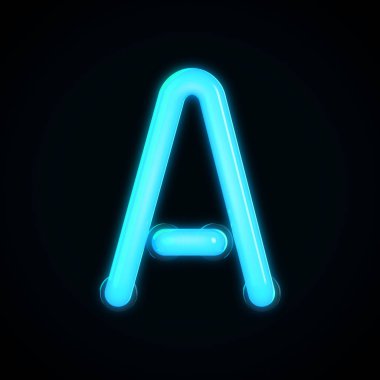 Mavi neon ışıklı harf. Büyük harf. 3d oluşturma
