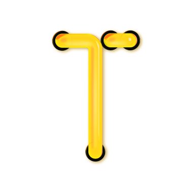 Neon tüpü tarzı hafif harf T. Parlayan neon büyük harf. 3d 