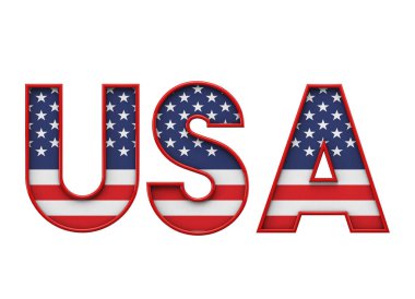 Usa yıldızları ve çizgili yazı tipi kelimesi. 3d Hazırlama