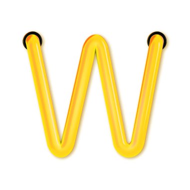 Neon tüpü tarzı hafif harf W. Parlayan neon büyük harf. 3d oluşturma