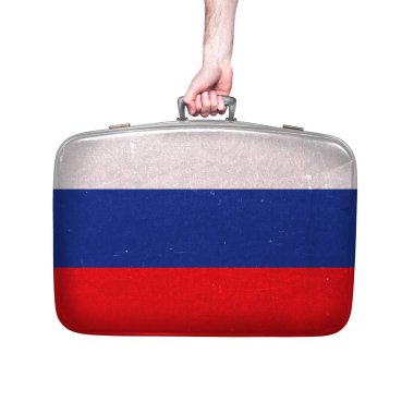 Vintage deri bavul Rusya bayrağı.