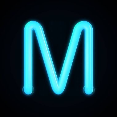 Mavi, parlak, M harfli büyük harf. 3d oluşturma