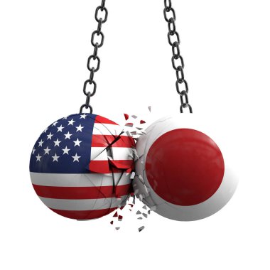 Usa ve Japonya arasındaki ilişki çatışması. Ticaret anlaşması konsepti.