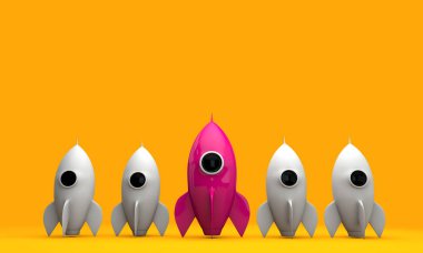 Roket uzay gemisi. Girişim konsepti. 3d Hazırlama