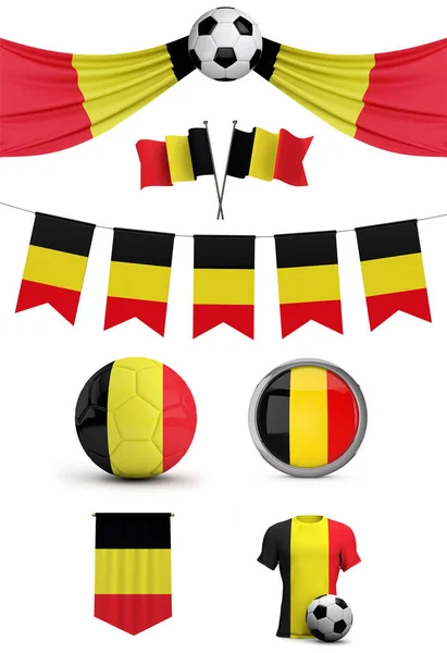 Belgium Flag Soccer Sports Collection Rendering — Stock Photo, Image