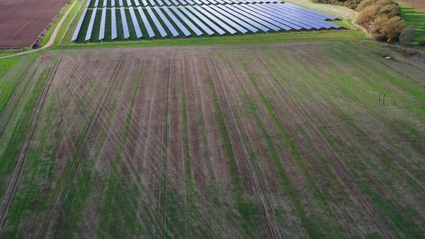 Solární Energetická Farma Letecký Pohled Solární Panely — Stock fotografie