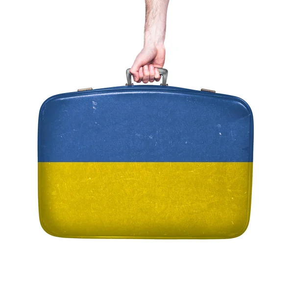 乌克兰国旗在老式皮革手提箱 — 图库照片