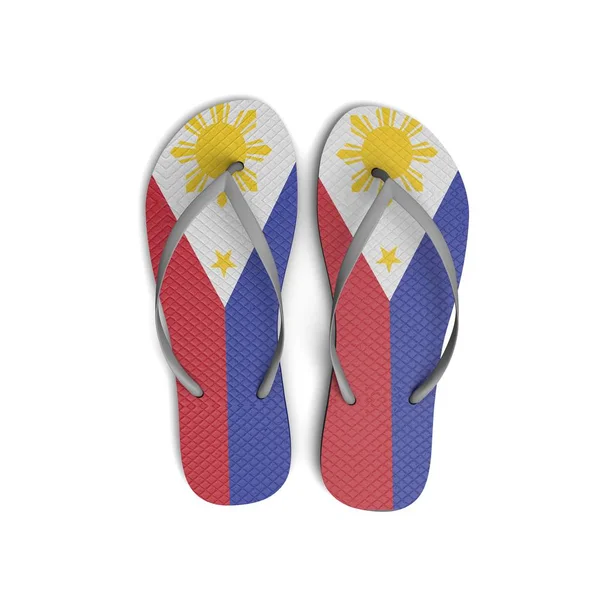 Sandalias de chancla con bandera de Filipinas sobre fondo blanco. 3D Ren —  Fotos de Stock