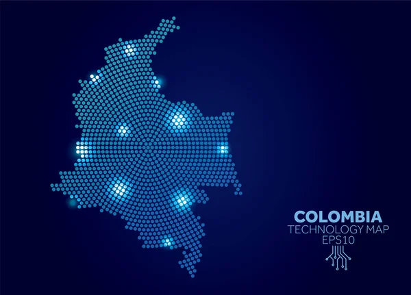 Colombia Mappa Tecnologica Punteggiata Moderno Concetto Comunicazione Dati — Foto Stock