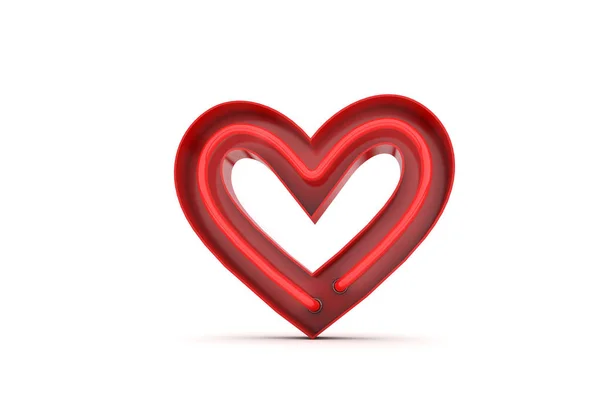 Vörös neon Valentin-napi szív. 3d Kiolvasztás — Stock Fotó