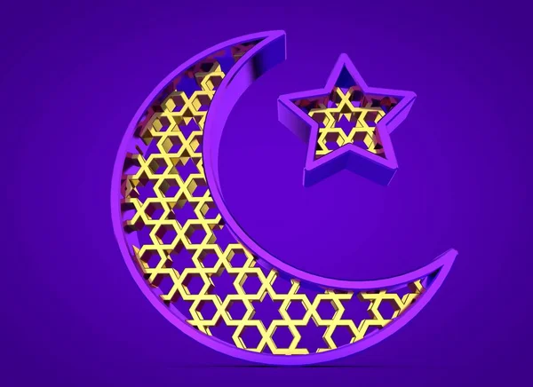 Ramadan Kareem moon and star. 3D Rendering — ストック写真