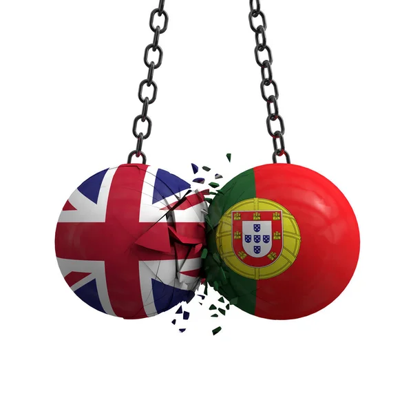 Политические мячи Великобритании и Португалии врезаются в каждый — стоковое фото