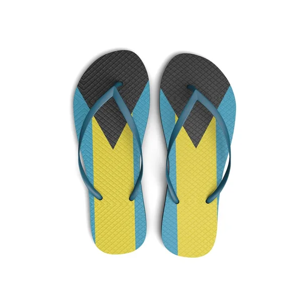 Flip-Flop-Sandalen mit Bahamas-Flagge auf weißem Hintergrund. 3D-Renderi — Stockfoto