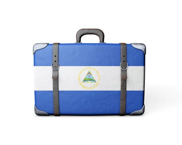 尼加拉瓜国旗在一个老式皮箱。 3d渲染 — 图库照片