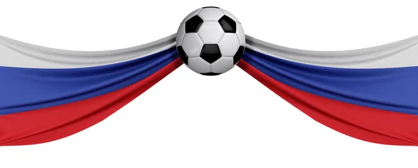 Die russische Nationalflagge mit einem Fußball. Fußballunterstützung — Stockfoto