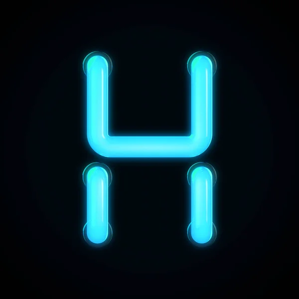 Blue neon glowing light letter H capital letter. 3D rendering