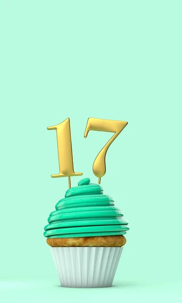 Number Mint Green Birthday Celebration Cupcake Rendering — Stock Photo, Image