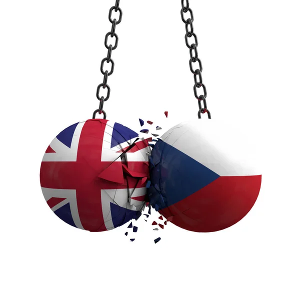 Велика Британія і Чеська Республіка Прапори політичних м'ячів розтрощуються — стокове фото