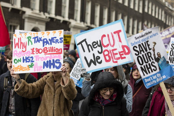 LONDON, UK - February 3rd 2018: Protesters and campaigners on a 