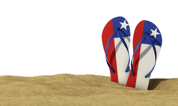 Chile vlajka žabky sandály na bílém pozadí. 3D vykreslování — Stock fotografie
