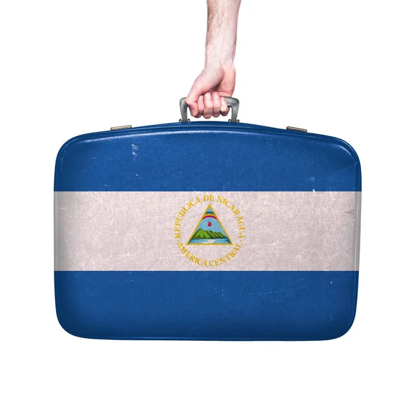 Nicaragua Vlag Een Vintage Lederen Koffer — Stockfoto