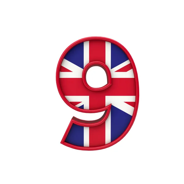 9番ユニオンジャックフォント イギリスの国旗のレタリング 3Dレンダリング — ストック写真