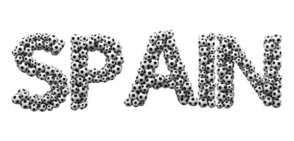 Palabra de España hecha de una textura de pelota de fútbol. Renderina 3D — Foto de Stock