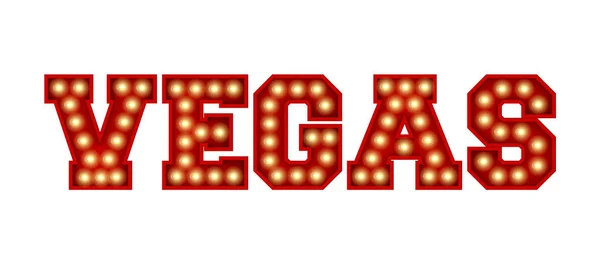 Vegas word made from red vintage lightbulb lettering isolated on a white. 3D Rendering