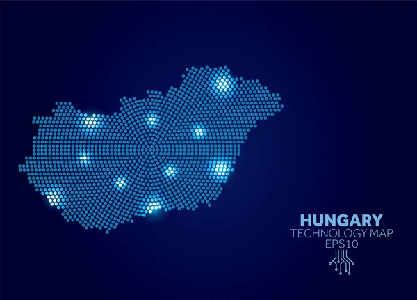 Hungary dotted technology map. Modern data communication concept