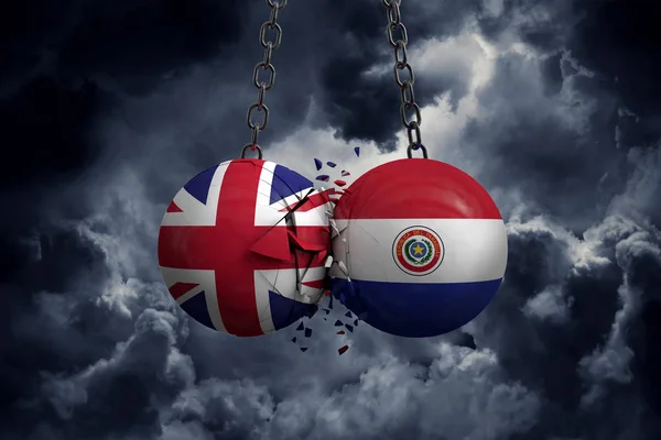 英国和巴拉圭的国旗政治球冲向每一个国家 — 图库照片
