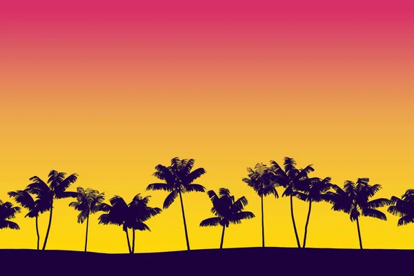 Tropical palm tree silhouette against sunset sky. 3d rendering — Stock Photo, Image