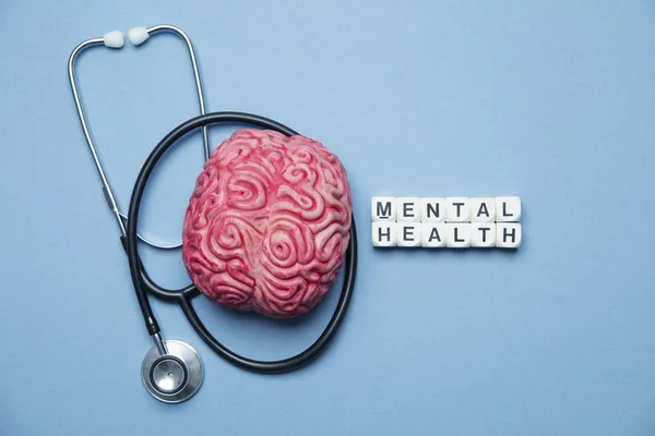 Mental health concept. human brain on a blue background — Stock Photo, Image