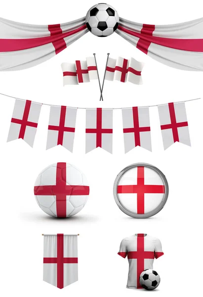 Engeland Vlag Voetbal Sport Collectie Rendering — Stockfoto