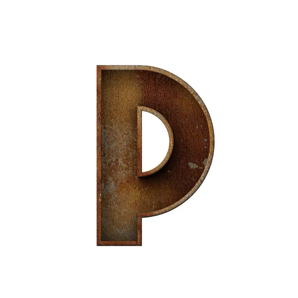 Carta P grunge rusted fonte. Renderização 3D — Fotografia de Stock