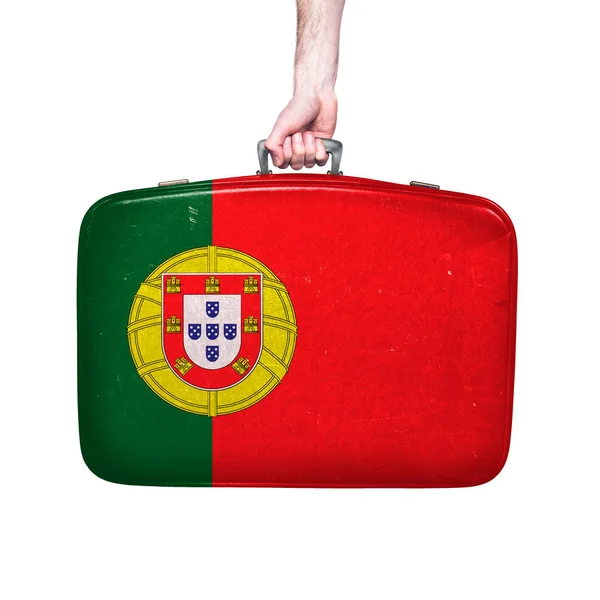 Bandeira Portugal Numa Mala Couro Vintage — Fotografia de Stock
