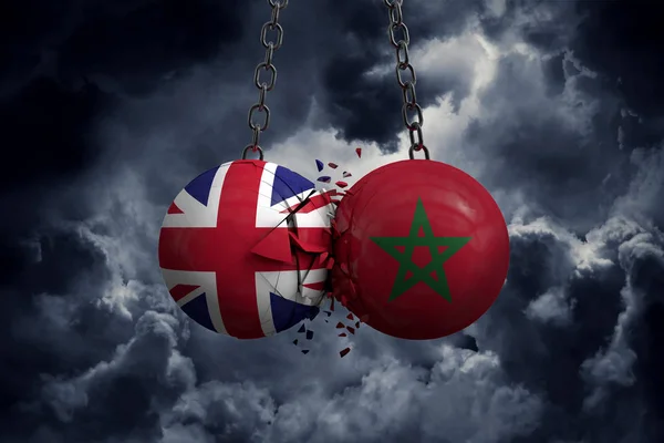 United Kingdom and Morocco flag political balls smash into each