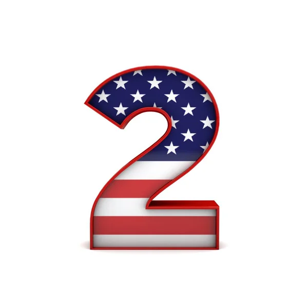 Número 2 stars and stripes american flag lettering font. 3D Rend — Foto de Stock