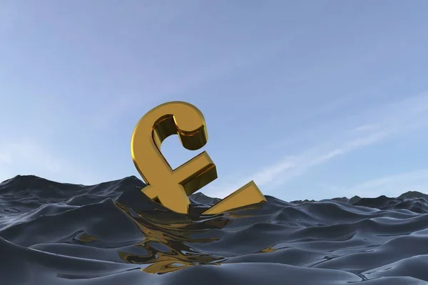 British pound sterling symbol at sea. Drowning in debt financial — Stock Photo, Image