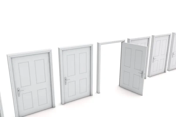 Puerta abierta aislada sobre fondo blanco. Renderizado 3D — Foto de Stock
