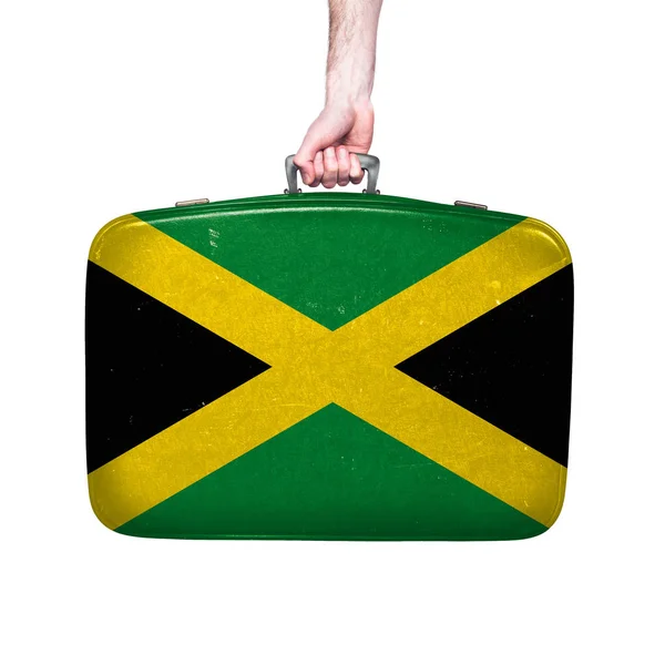 Jamaica Flagge Auf Einem Alten Lederkoffer — Stockfoto